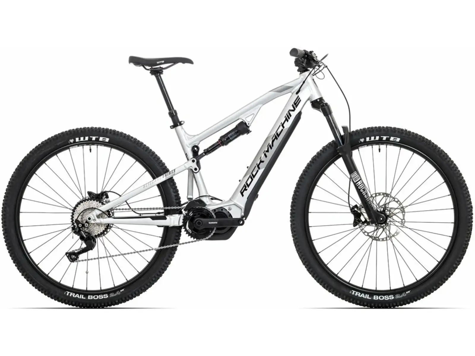 Rock Machine Blizzard INT e30-29 in Glanz Silber/Schwarz, vollgefedertes Elektrofahrrad
