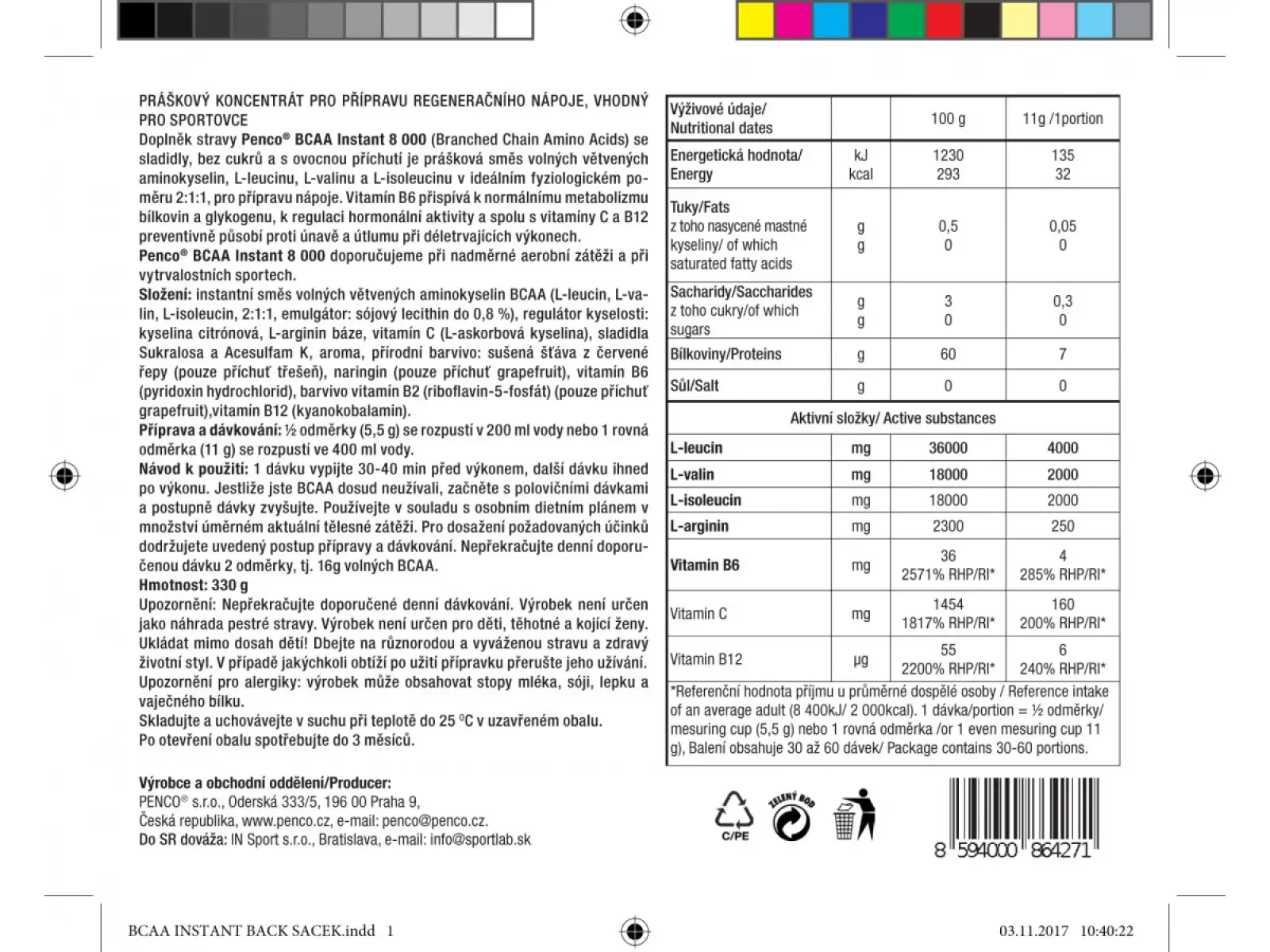 Penco BCAA 8000 Instantgetränk 330g.