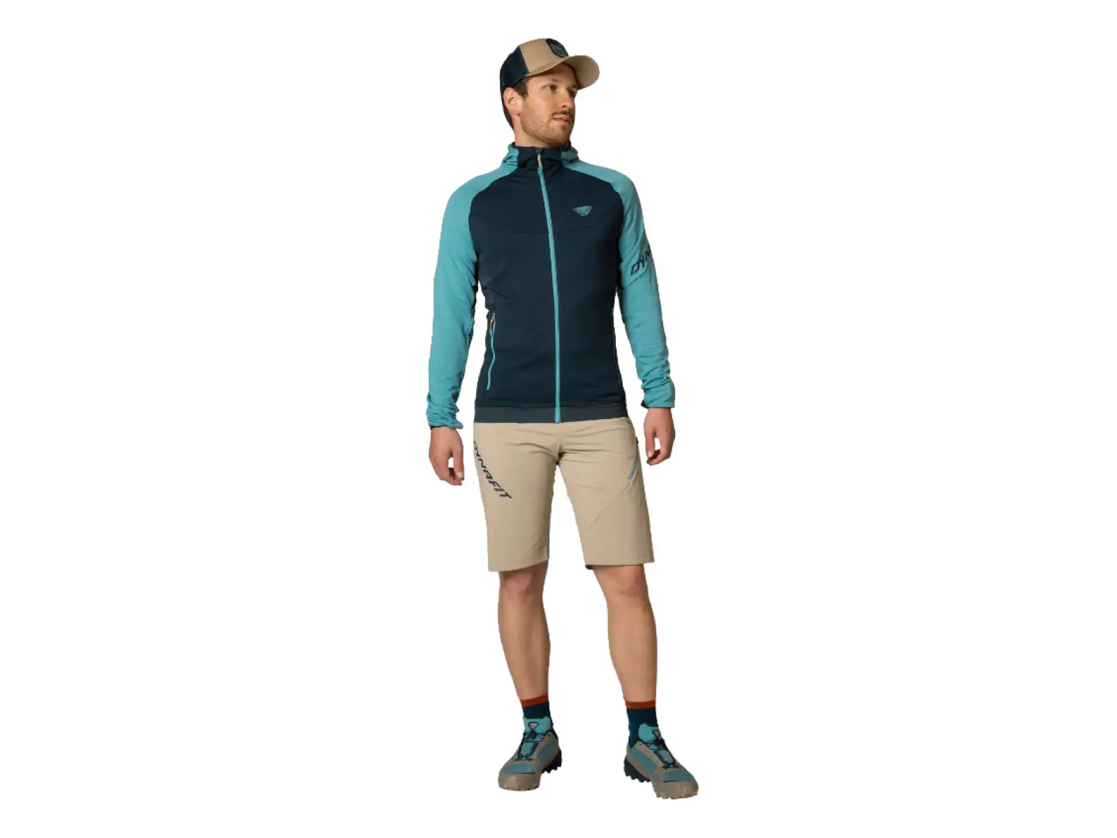 Die Herren-Dynafit Transalper Hybrid Shorts in Rock-Khaki.