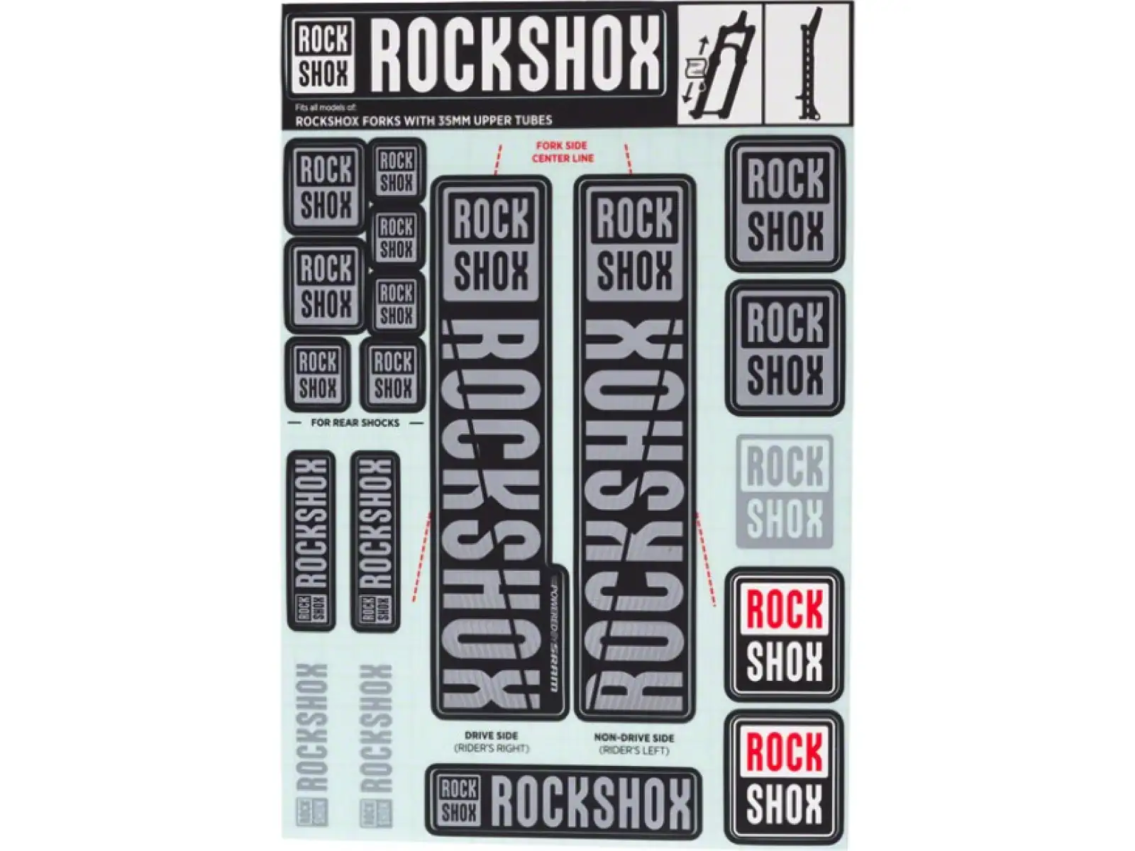 Rock Shox Decal Kit 35 mm Polar Grey - Pike/Lyrik/Yari/Domain/Revelation (2018+)