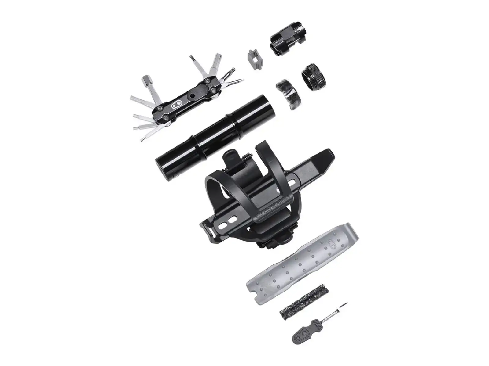 Crankbrothers S.O.S. BC18 Flaschenhalter und Werkzeugset in Schwarz.