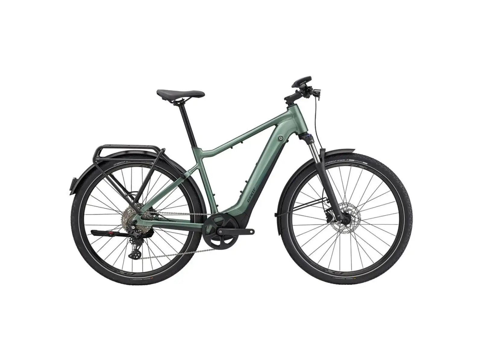 Giant Explore E+ 1 DD Trekking E-Bike im nebeligen Wald.