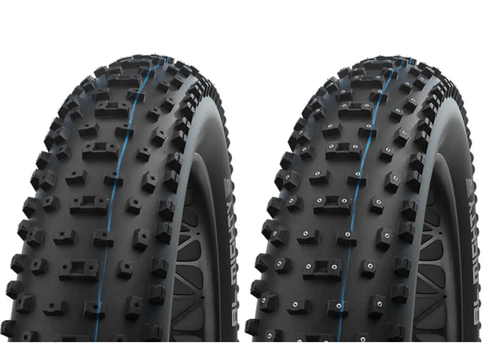 Schwalbe Al Mighty Super Ground TLE E-25 26x4,80" Fatbike-Reifen mit Kevlar-Stollen in Schwarz.