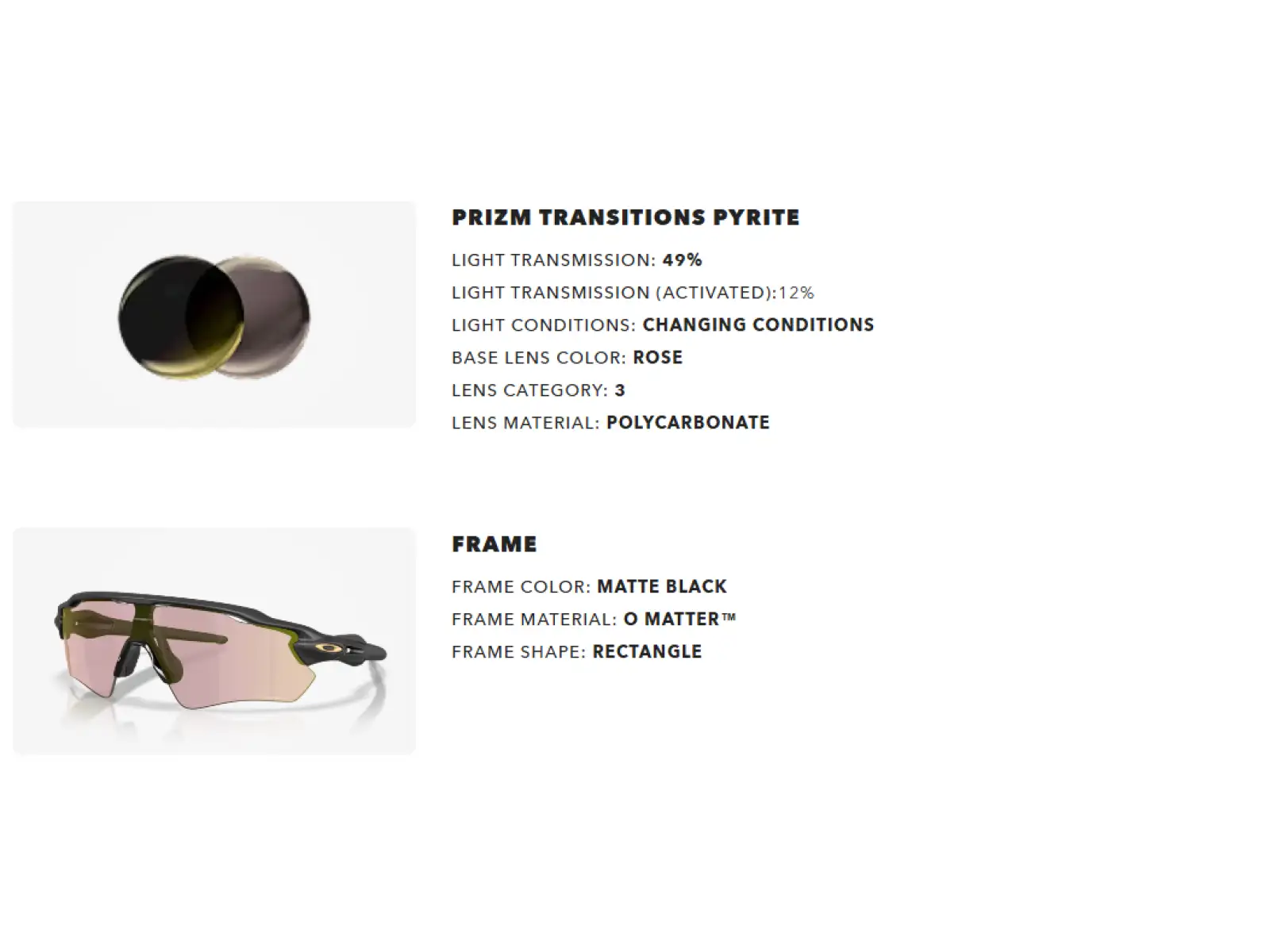 Oakley Radar EV Path photochrome Brille Matte Black/Prizm Transitions Pyrite