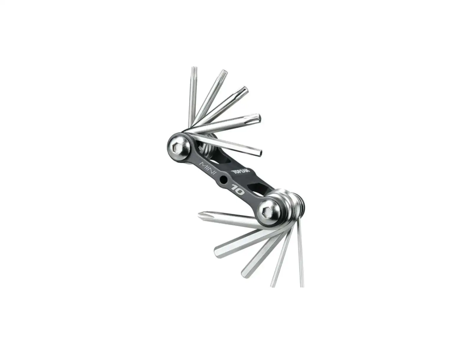 Topeak Mini 10 Multitool mit 10 Funktionen und schwarzer Hülle.