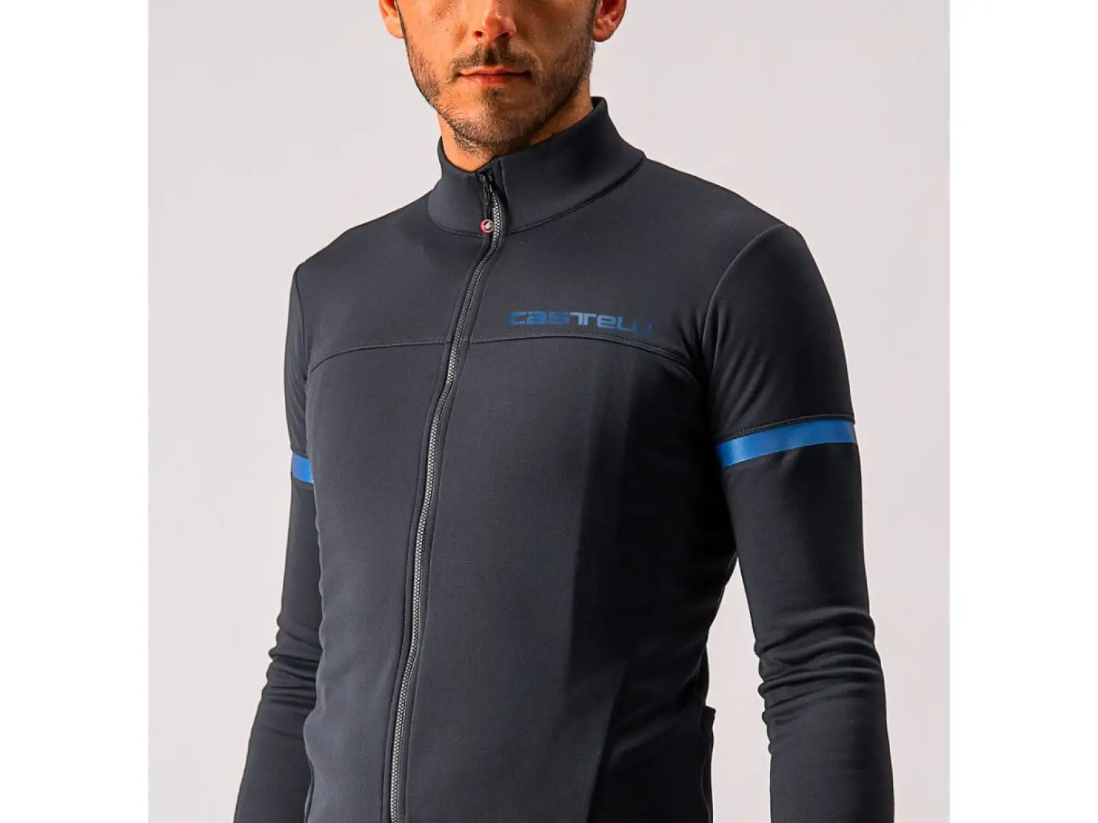 Castelli Fondo 2 Herren Radtrikot Langarm Light Black/Blue Reflex