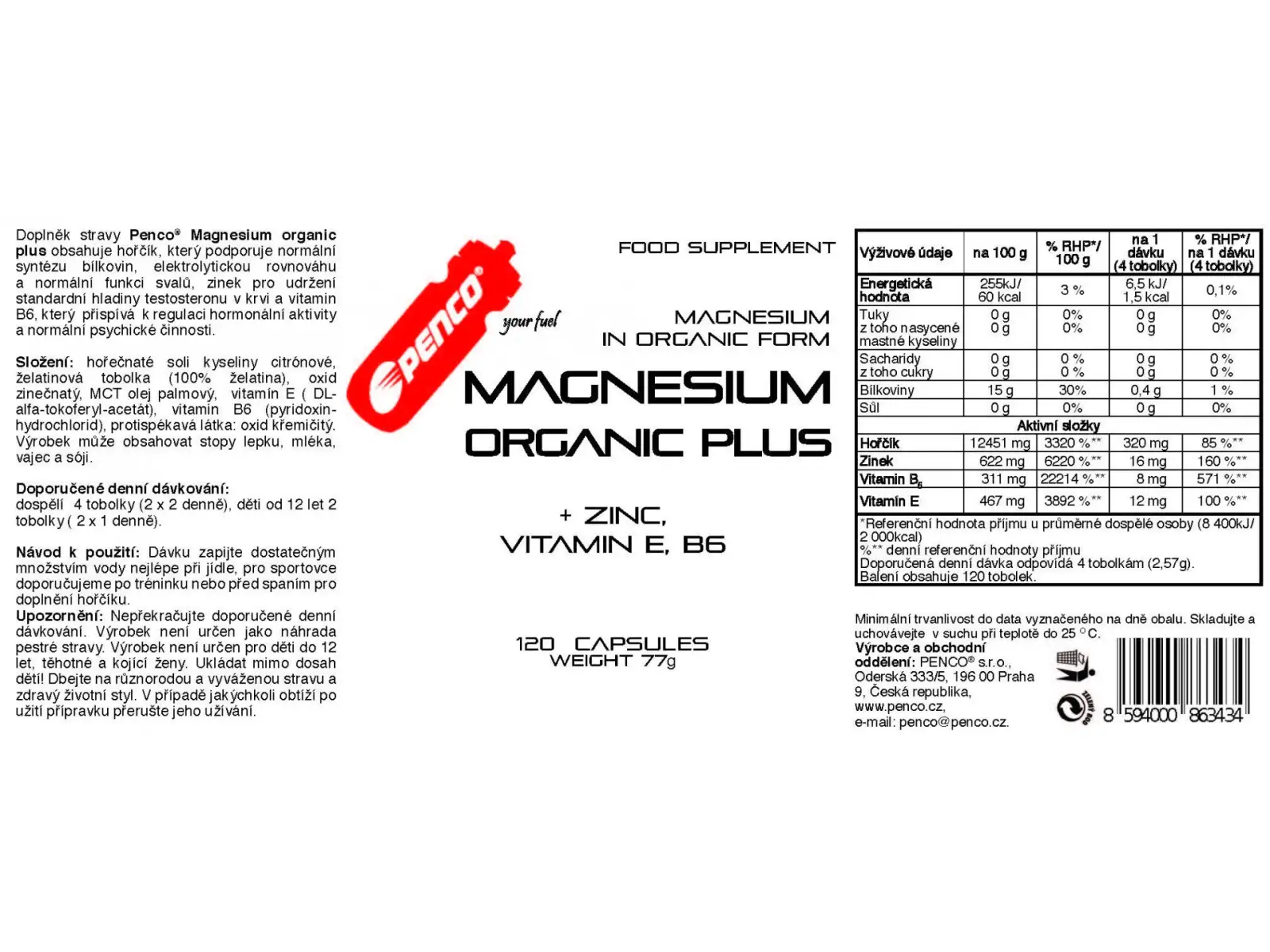 Penco Magnesium Organic Plus 120 Tabletten
