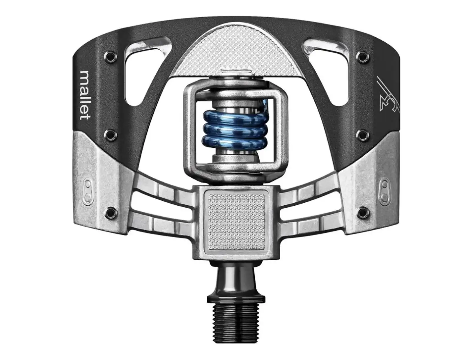 Crankbrothers Mallet 3 Trittpedale in Holzkohle/Elektrisch Blau.