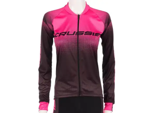 Crussis Damen Radtrikot Langarm schwarz/rosa
