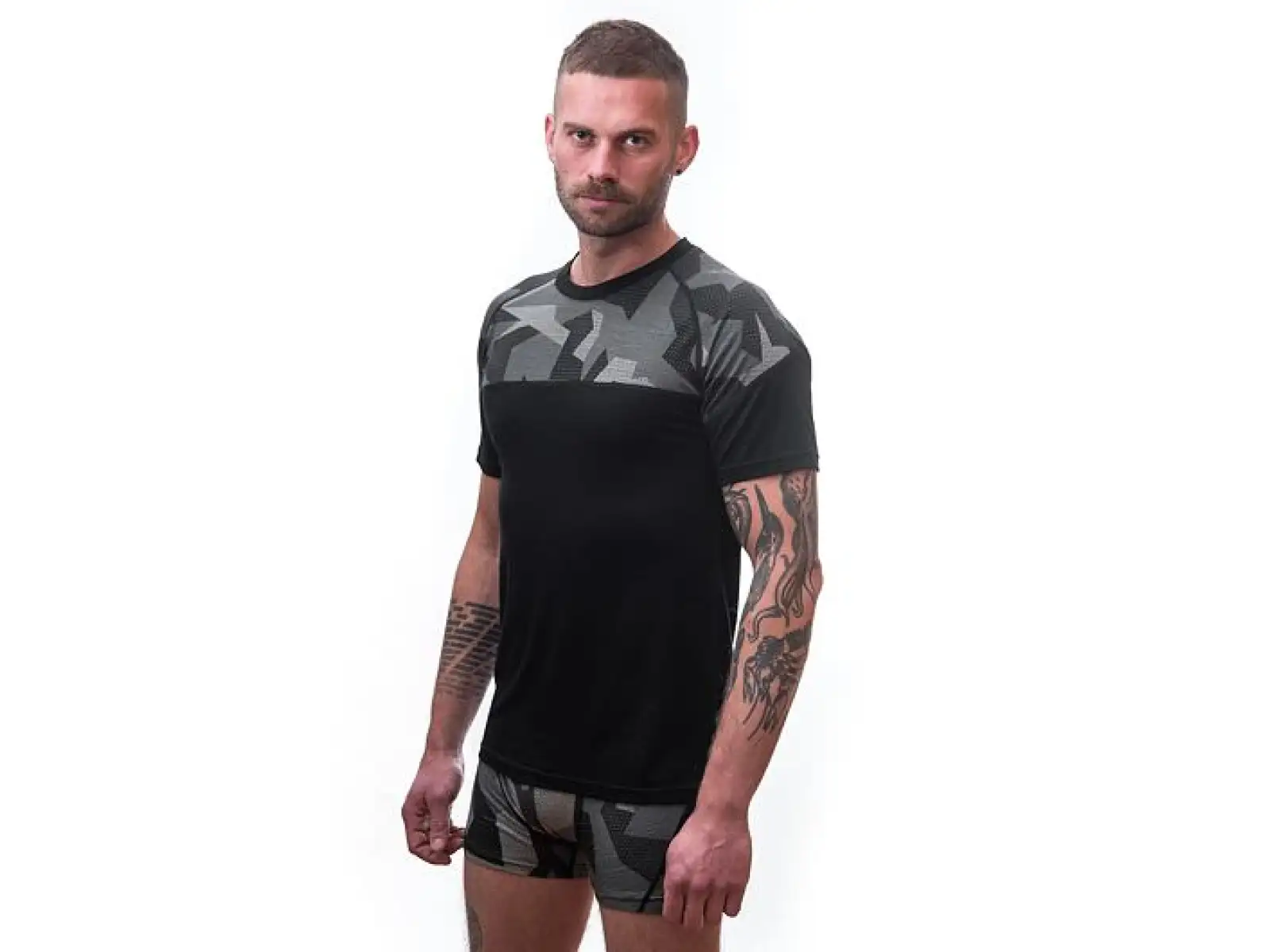 Sensor Merino Impress Herren T-Shirt Kurzarm schwarz/Camo