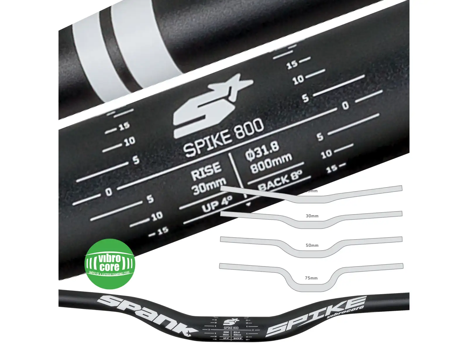 Spank Spike Vibrocore 800 mm/31,8 mm riser 30 mm Alu-Lenker schwarz - Unverpackt
