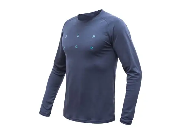 Sensor Merino Blend Typo Herren T-Shirt Langarm Deep Blue