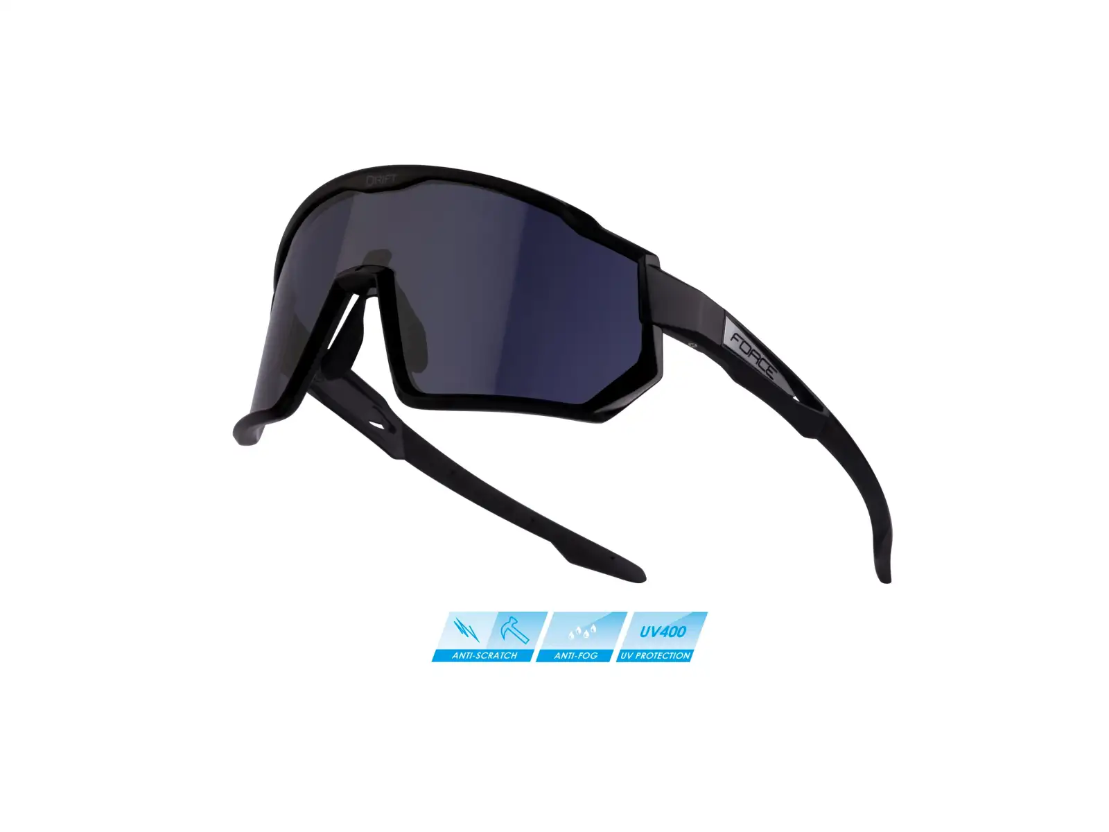Force Drift Brille Schwarz/Schwarze verspiegelte Gläser.