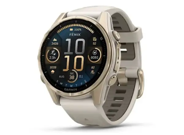 Garmin fenix 8 - 43 mm AMOLED Saphir Smartwatch Soft Gold Fog grey.