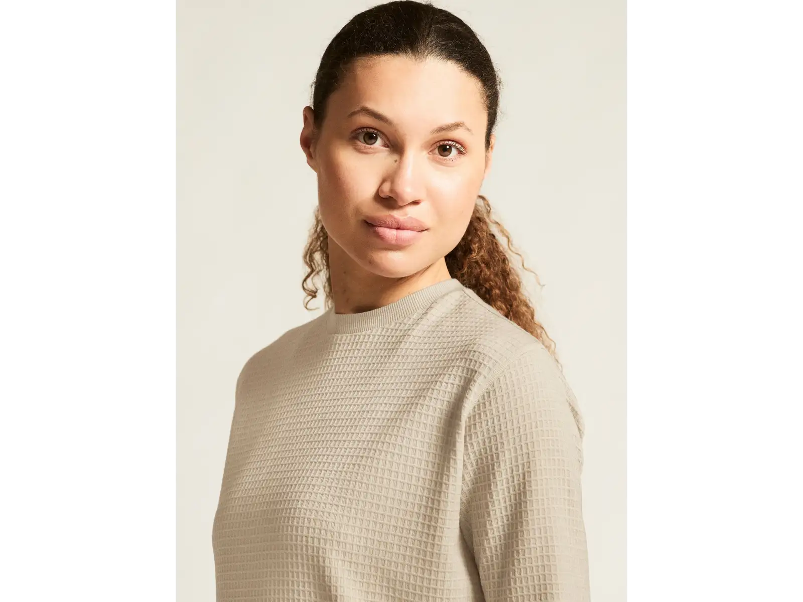 Craf Wool Waffle Damen T-Shirt Langarm beige