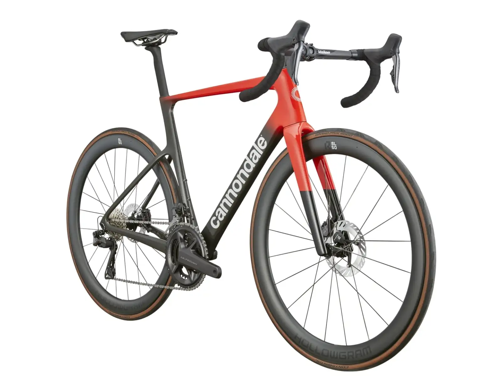 Cannondale SuperSix Evo Hi-Mod 2 Rennrad in Rally Red-Farbe.