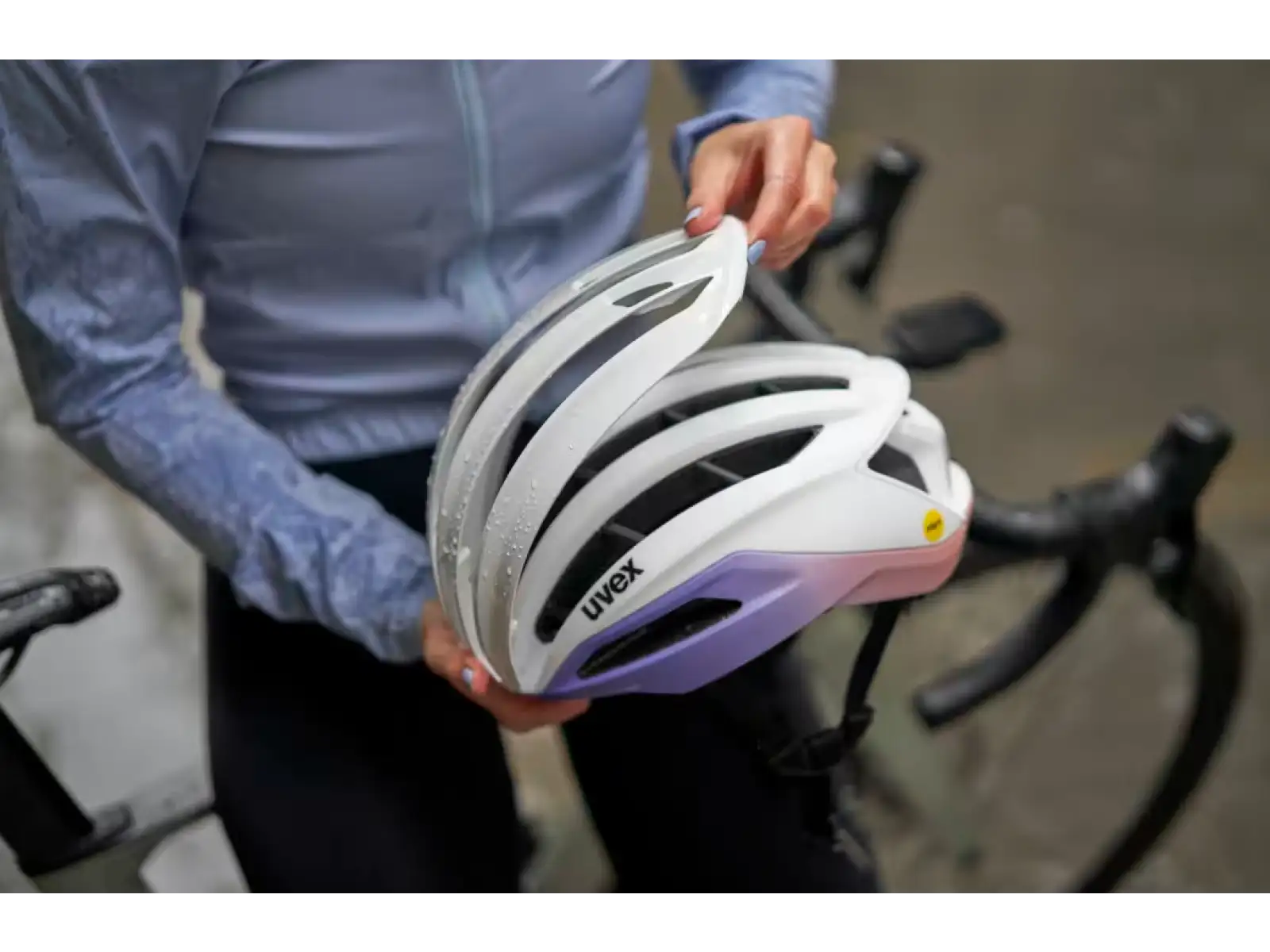 Uvex Surge Aero MIPS Rennradhelm White/Lila Apricot Matt