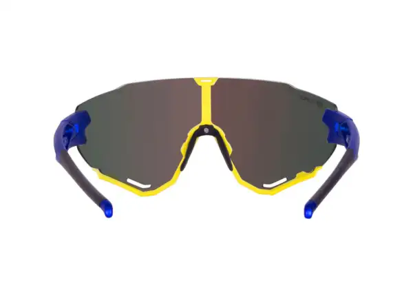 Force Creed Brille in Fluoreszierendem Blau mit blauen Revo-Gläsern.