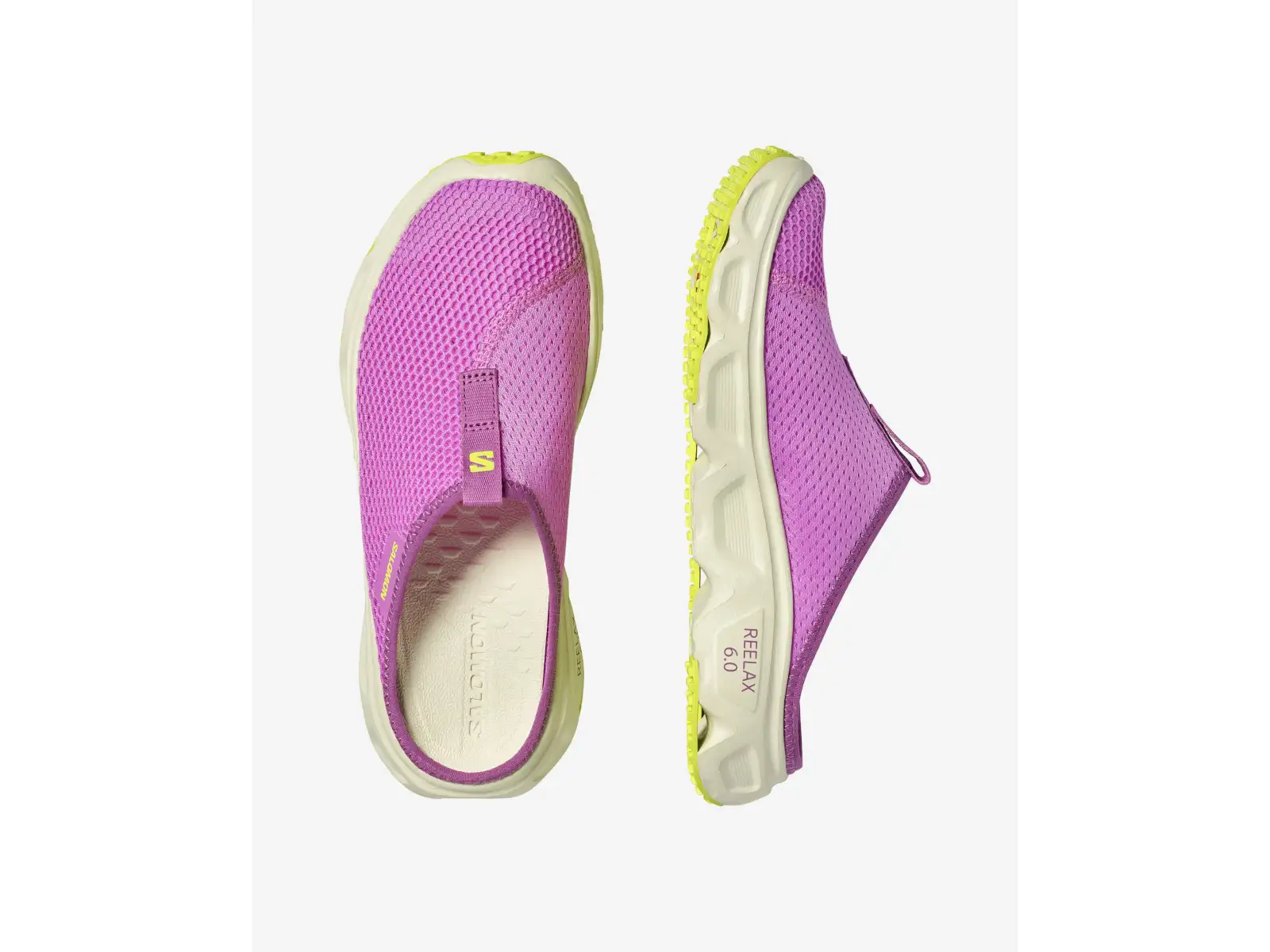 Salomon Reelax Slide 6.0 Damenpantoffeln Iris Orchid/Asparsgud Green/Acid Lime