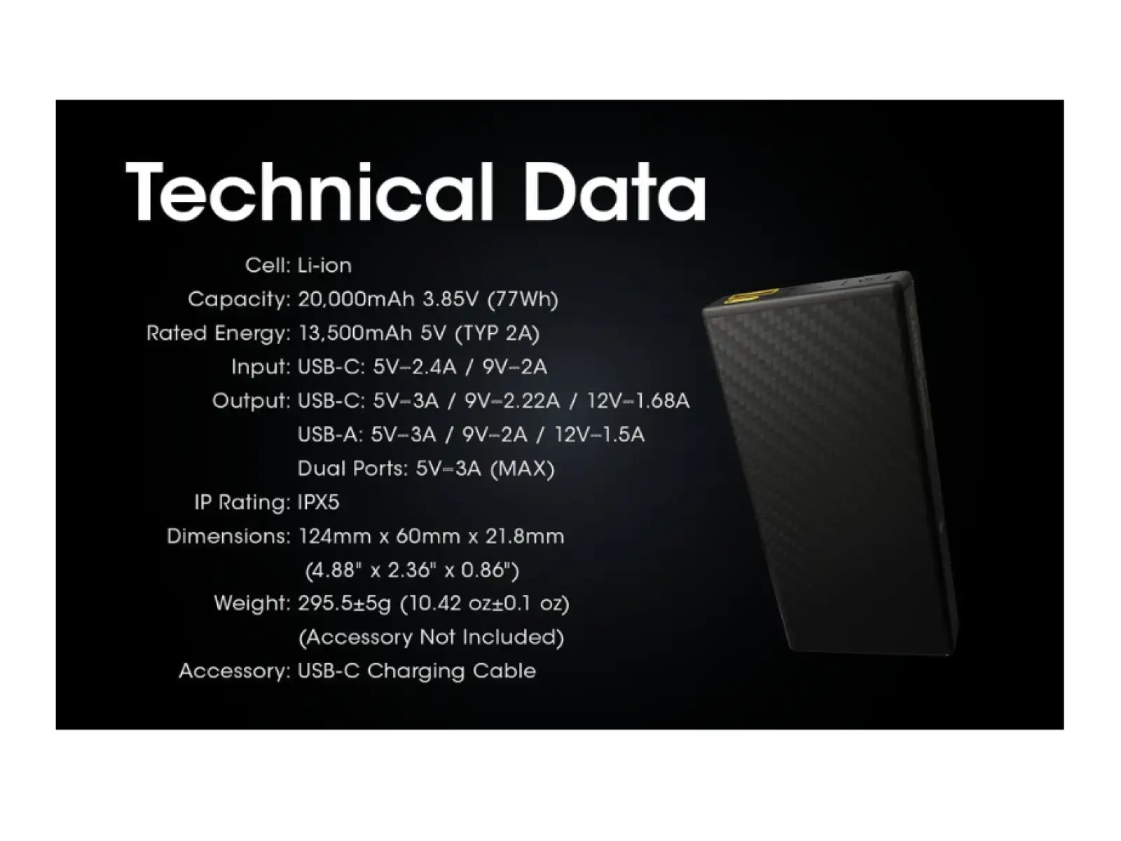 Nitecore leistungsstarke Powerbank CARBO 20000, USB-C, 20000 mAh