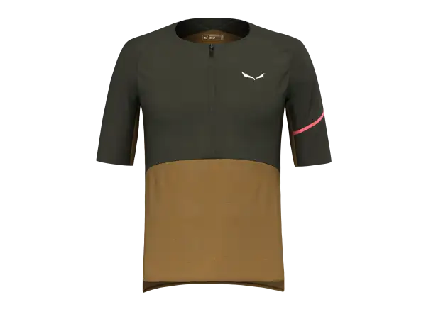 Salewa Vento 1/2 Zip Herren-Trikot mit kurzen Ärmeln in Dark Olive.
