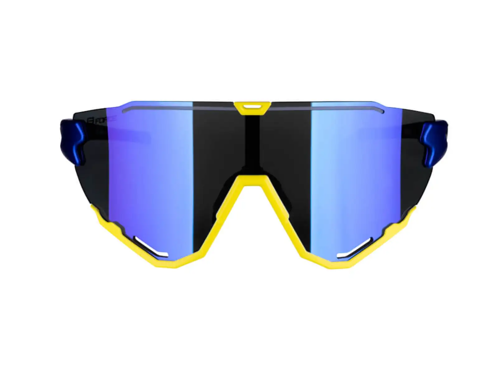 Force Creed Brille in Fluoreszierendem Blau mit blauen Revo-Gläsern.