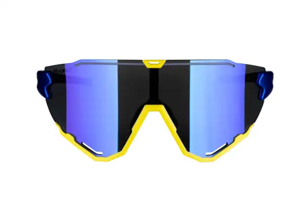 Force Creed Brille in Fluoreszierendem Blau mit blauen Revo-Gläsern.