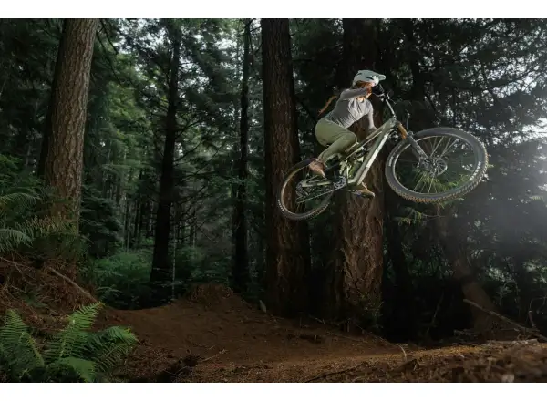 Ich habe ein Ibis Ripmo V3 Deore XT Mountainbike in der Olive Swamp Monster Farbe.