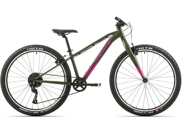 Rock Machine Thunder 27 VB Kinder-Mountainbike in glänzendem metallischem Grün/Lila.