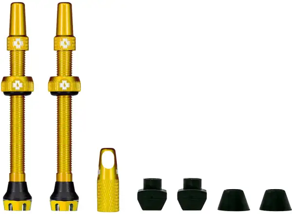 Muc-Off Tubeless Presta Ventil KIT V2, 2 Stück, goldfarben, 44 mm.