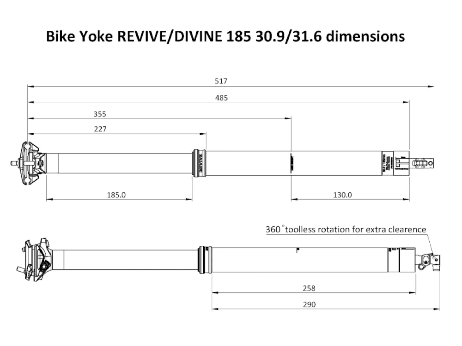BikeYoke Revive 2.0 Teleskop-Sattelstütze 185 mm/31,6 mm/485 mm