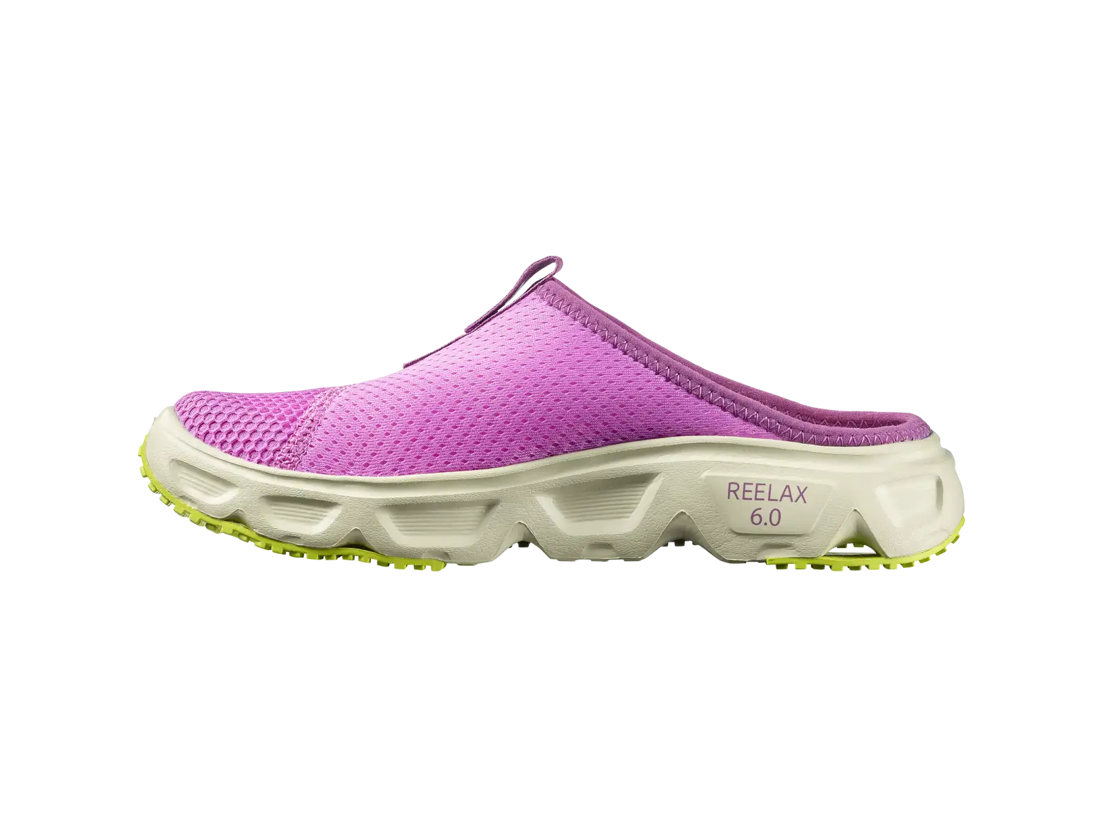 Salomon Reelax Slide 6.0 Damenpantoffeln Iris Orchid/Asparsgud Green/Acid Lime