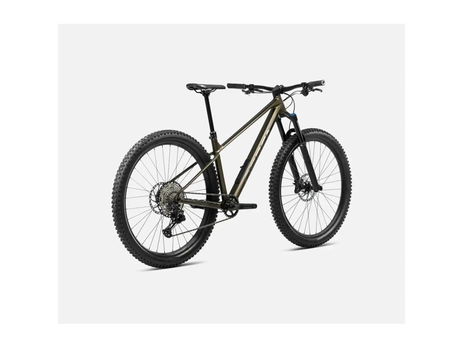 Das Orbea Laufey H10 Mountainbike in Metallic Olive Green/Titanium Black.