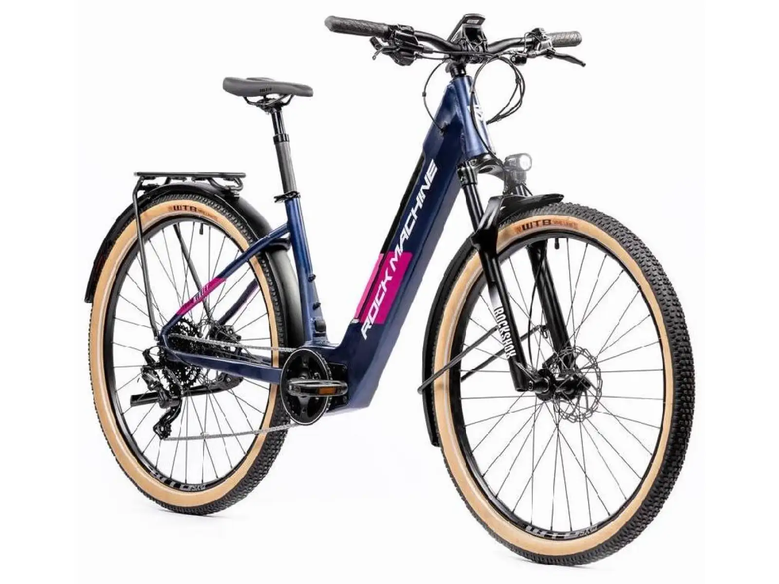 Rock Machine Storm INT e90-29 Damen-Touringrad in mattem Blau/Silber/Rosa Elektrofahrrad