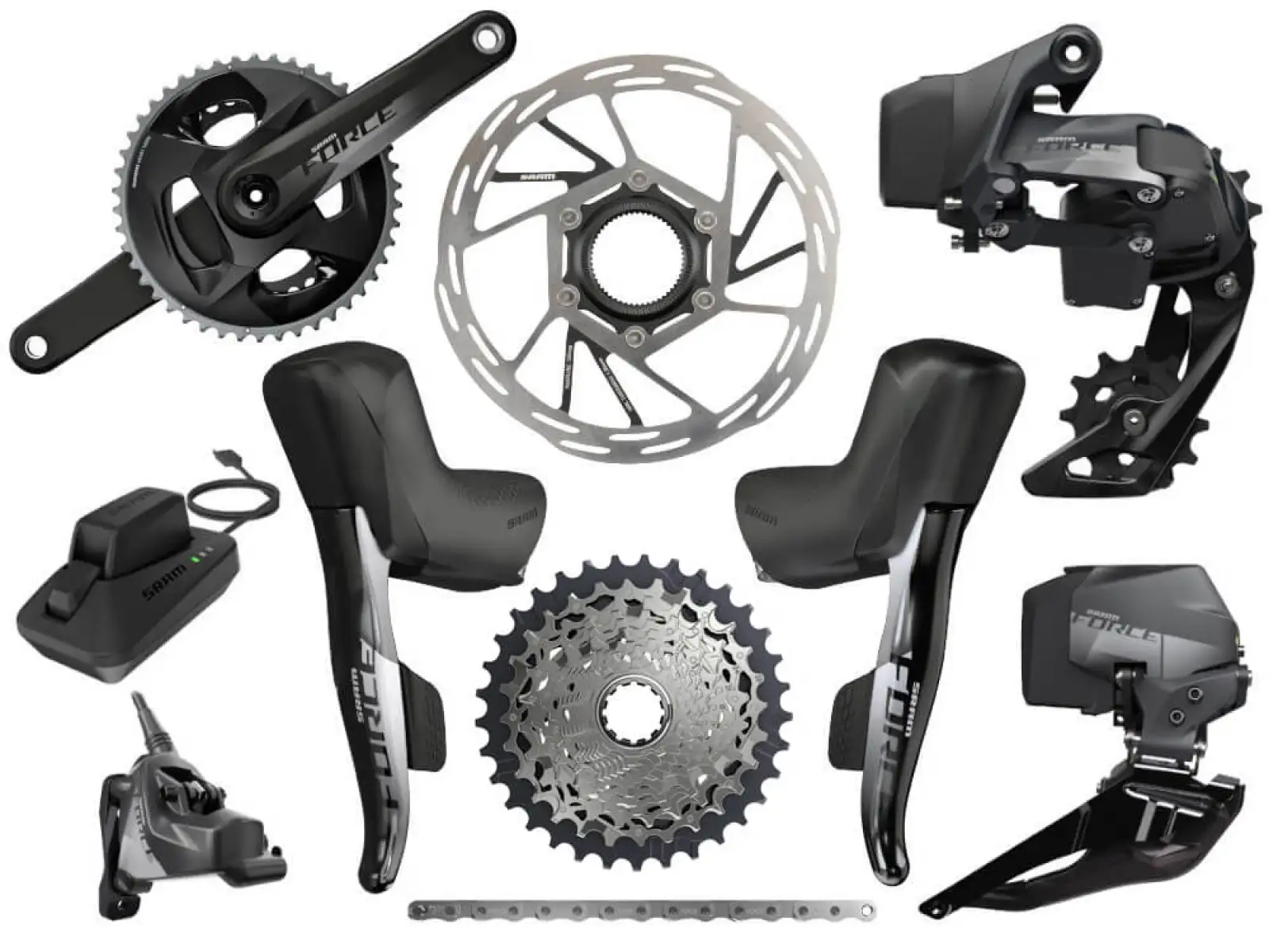 Sram Force eTap AXS Disc 2×12-fach Rennrad-Gruppe DUB Wide Kurbeln 175 mm 43/30Z, Kassette 10-36Z