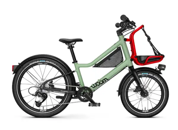 Woom 4 JETZT Kinderfahrrad 16" Moosgrün/Formula Rot