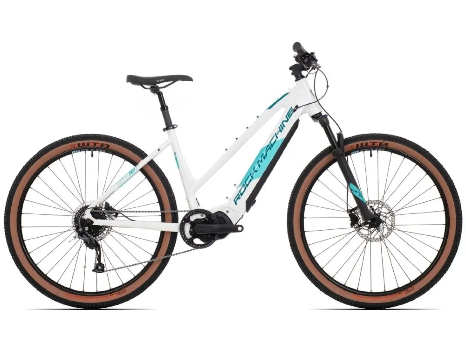 Rock Machine Torrent e30-29 Tiefeinstieg E-Mountainbike Gloss Weiß/Petrol/Neon Cyan