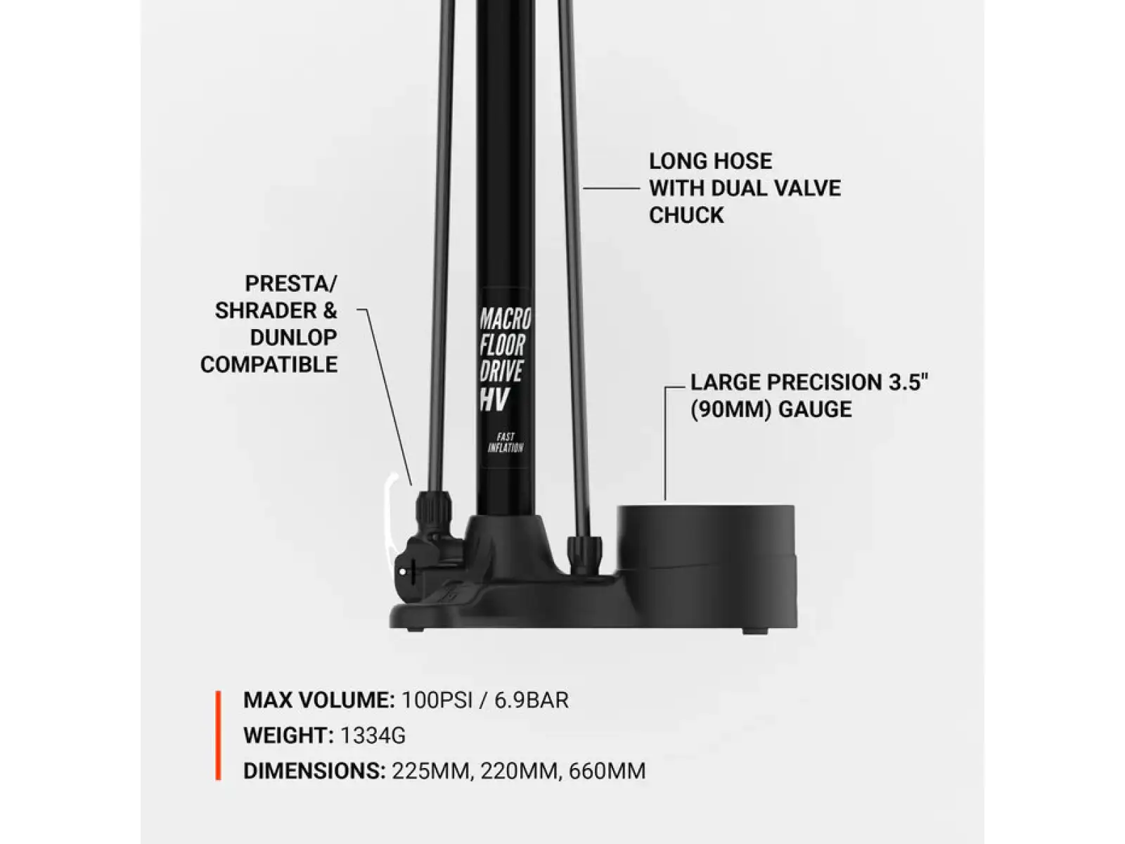 Lezyne Macro HV Floor Drive DV Werkstattpumpe Flat Black