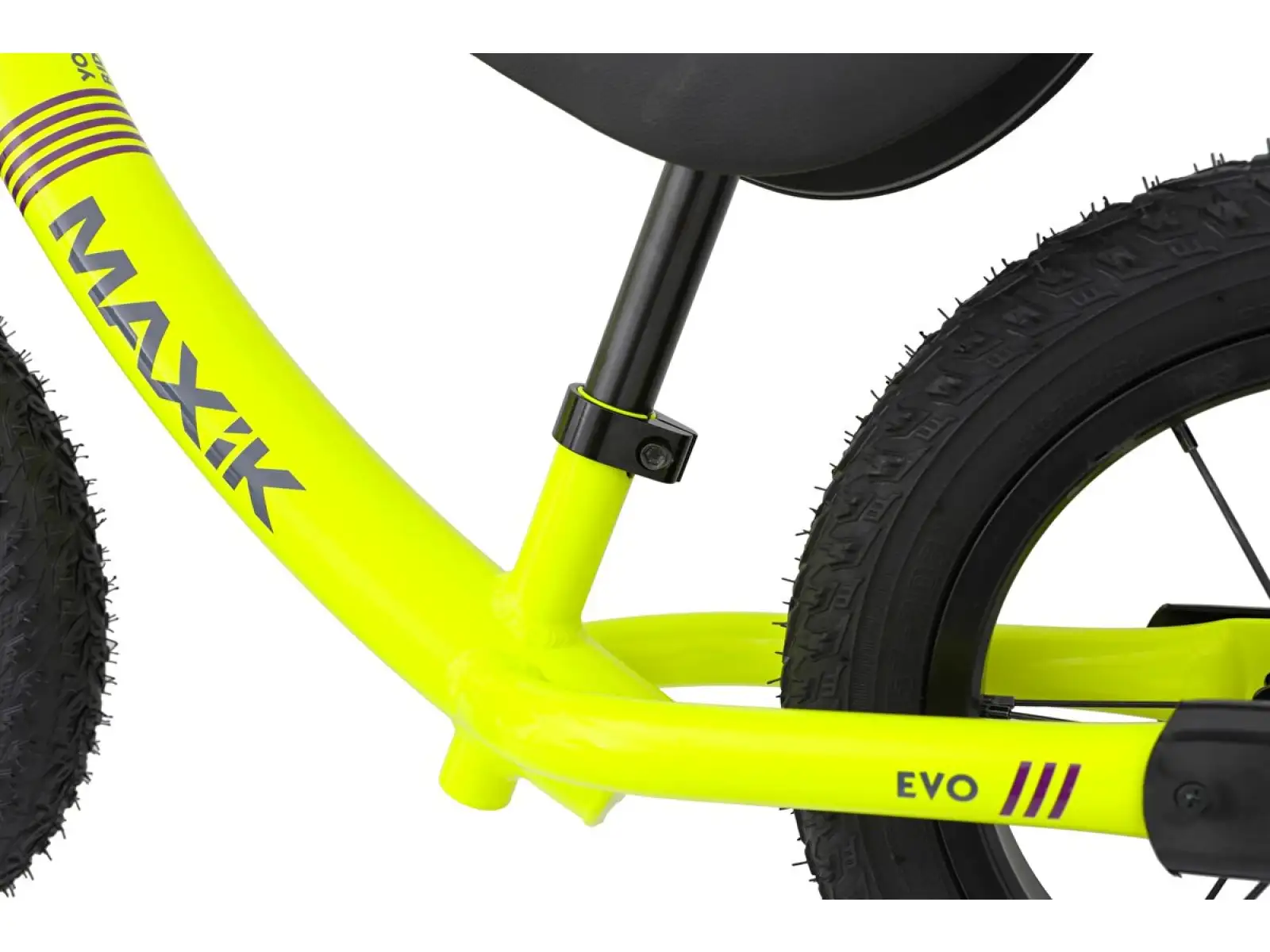 MAXÍK Evo Lite Kinderlaufrad fluoreszierend gelb/lila + Riemen YAK