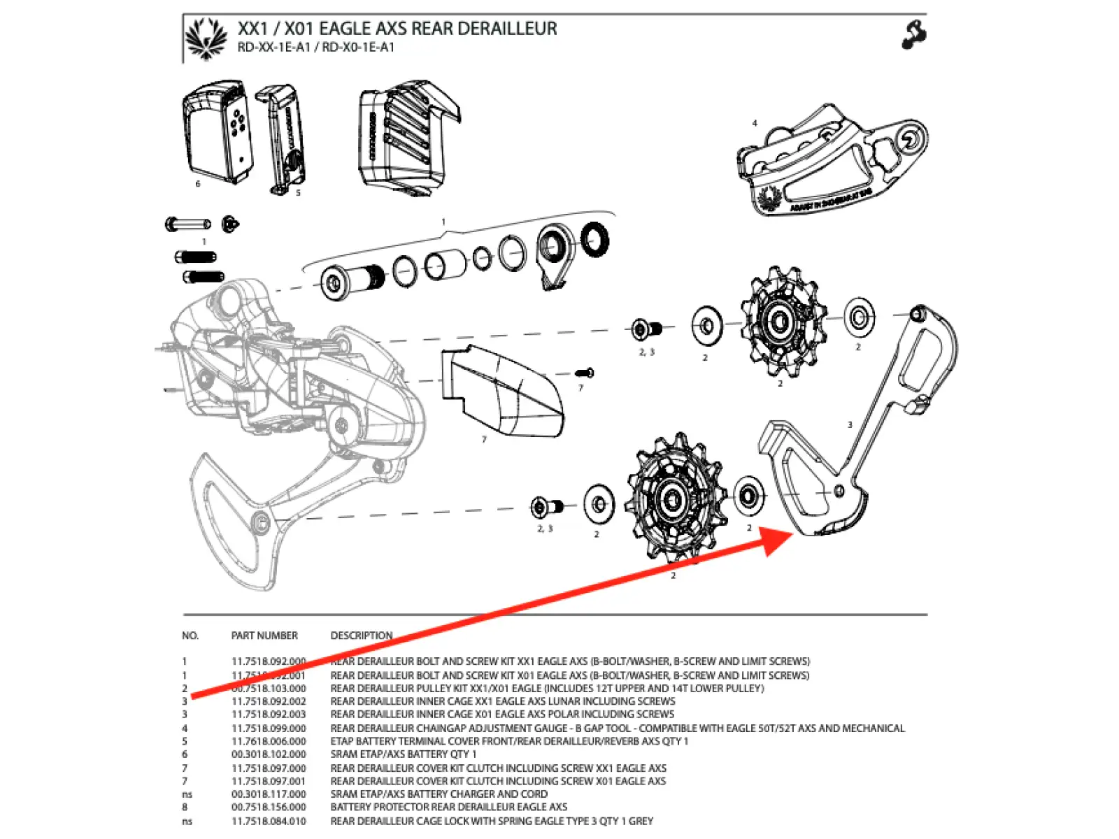 Sram Inner Cage XX1 Eagle AXS inneres Schaltwerk-Leitblech lunar