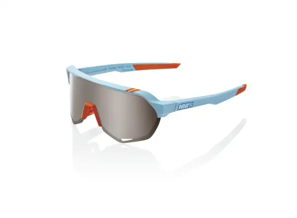 100 % Soft-Tact-Zweifarbige Brille mit verspiegelten Gläsern in Blau/Orange/Silber.