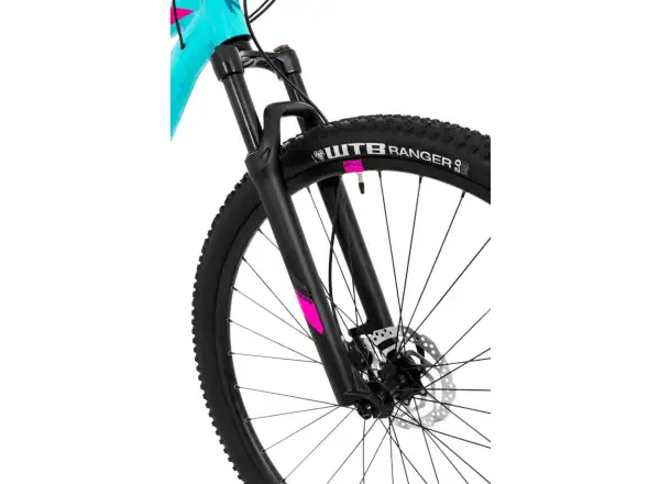 Rock Machine Catherine 10-29 in Neon Cyan/Petrol/Pink mountain bike.