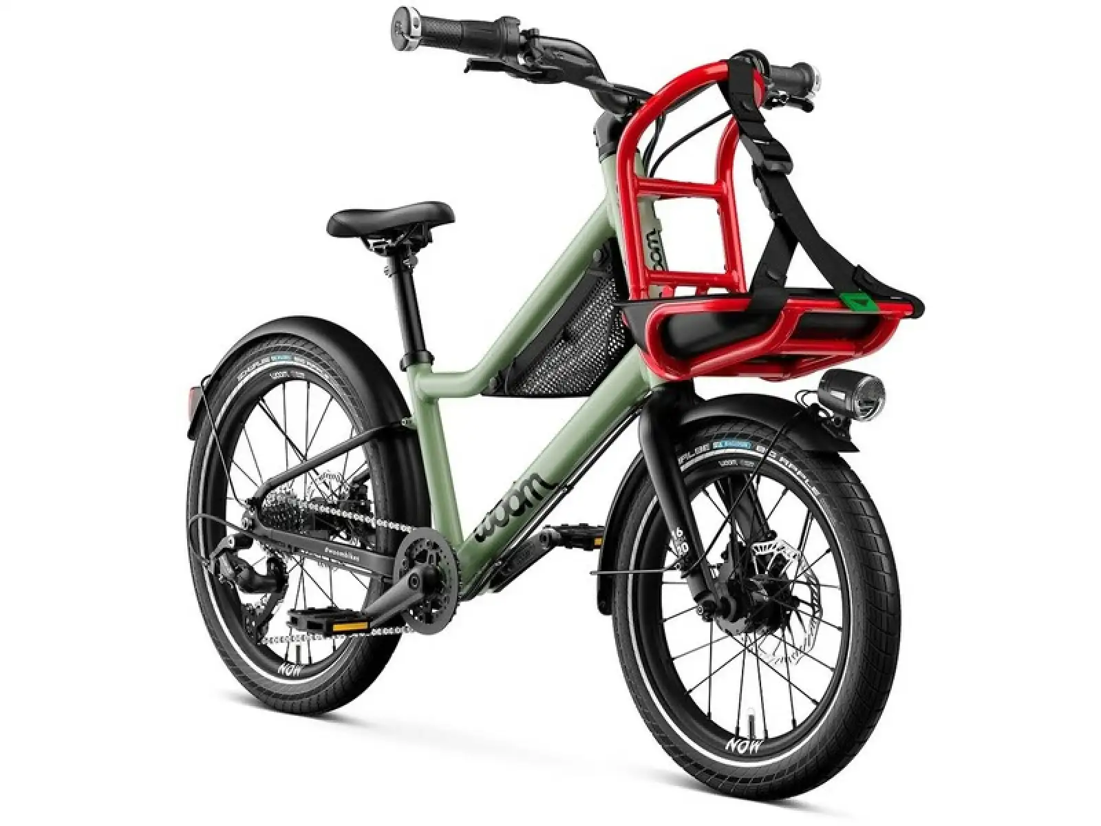 Woom 4 JETZT Kinderfahrrad 16" Moosgrün/Formula Rot