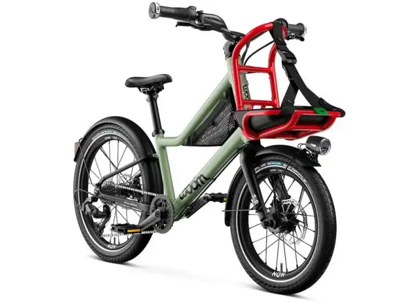 Woom 4 JETZT Kinderfahrrad 16" Moosgrün/Formula Rot