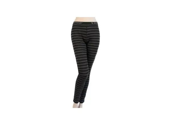 Sensor Merino Active Damen Leggings Schwarz/Grau Streifen