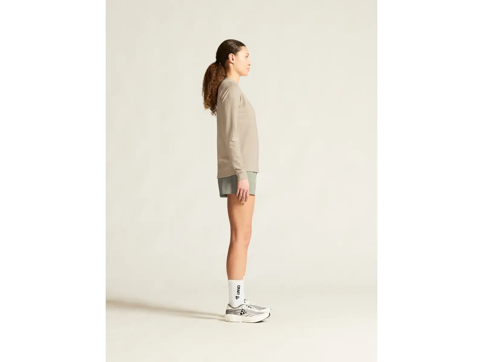 Craf Wool Waffle Damen T-Shirt Langarm beige