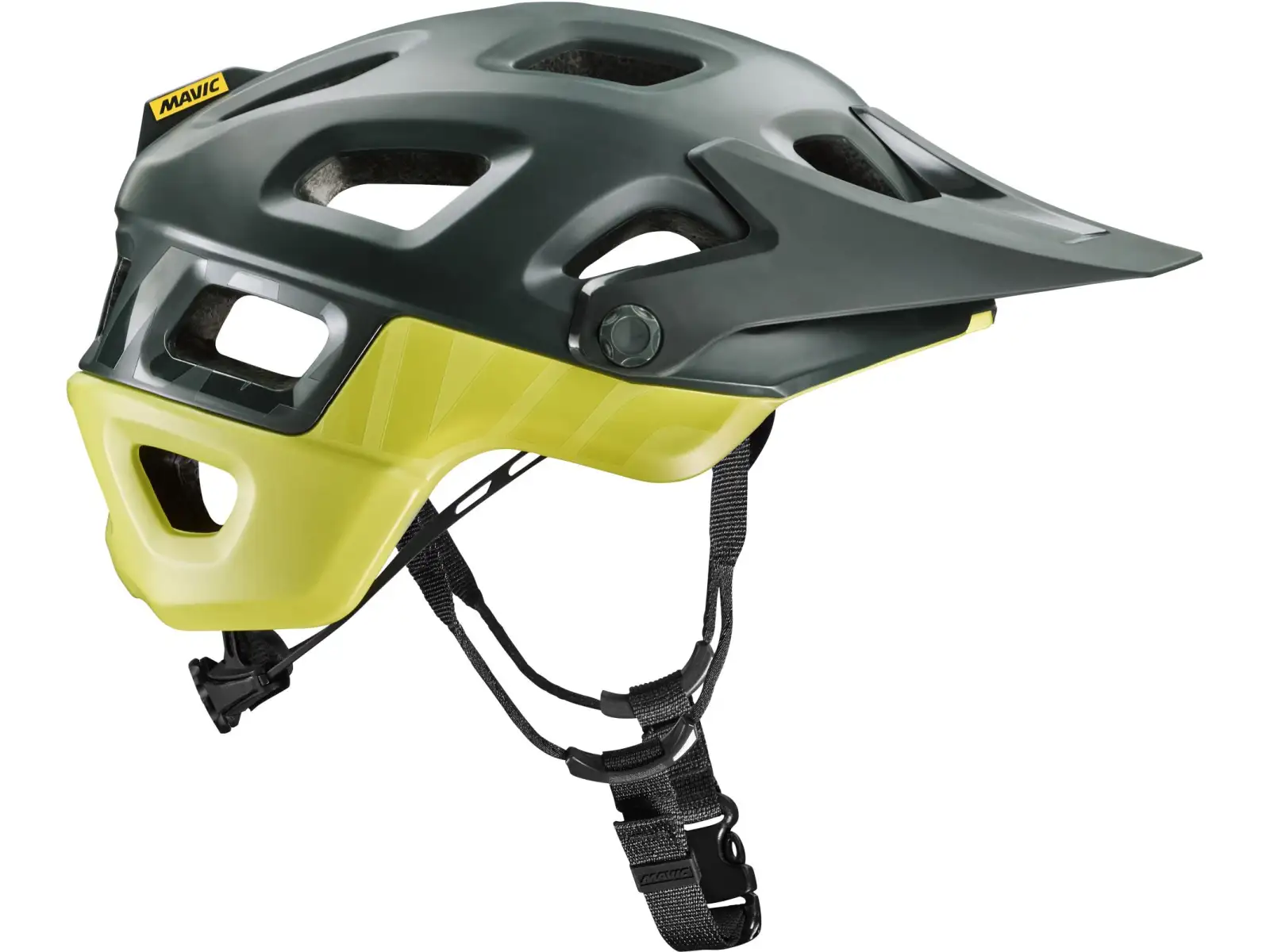 Die Mavic Deemax Pro Mips MTB Helm in der Farbe Dunkelgrün/Zitronentransparent
