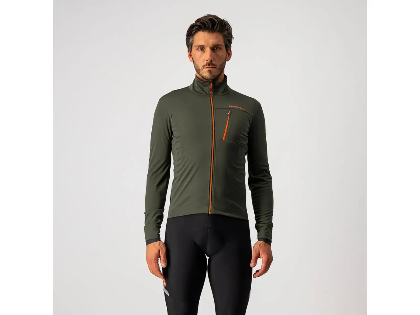 Castelli Go Herrenjacke Military-Grün/Feuerrot