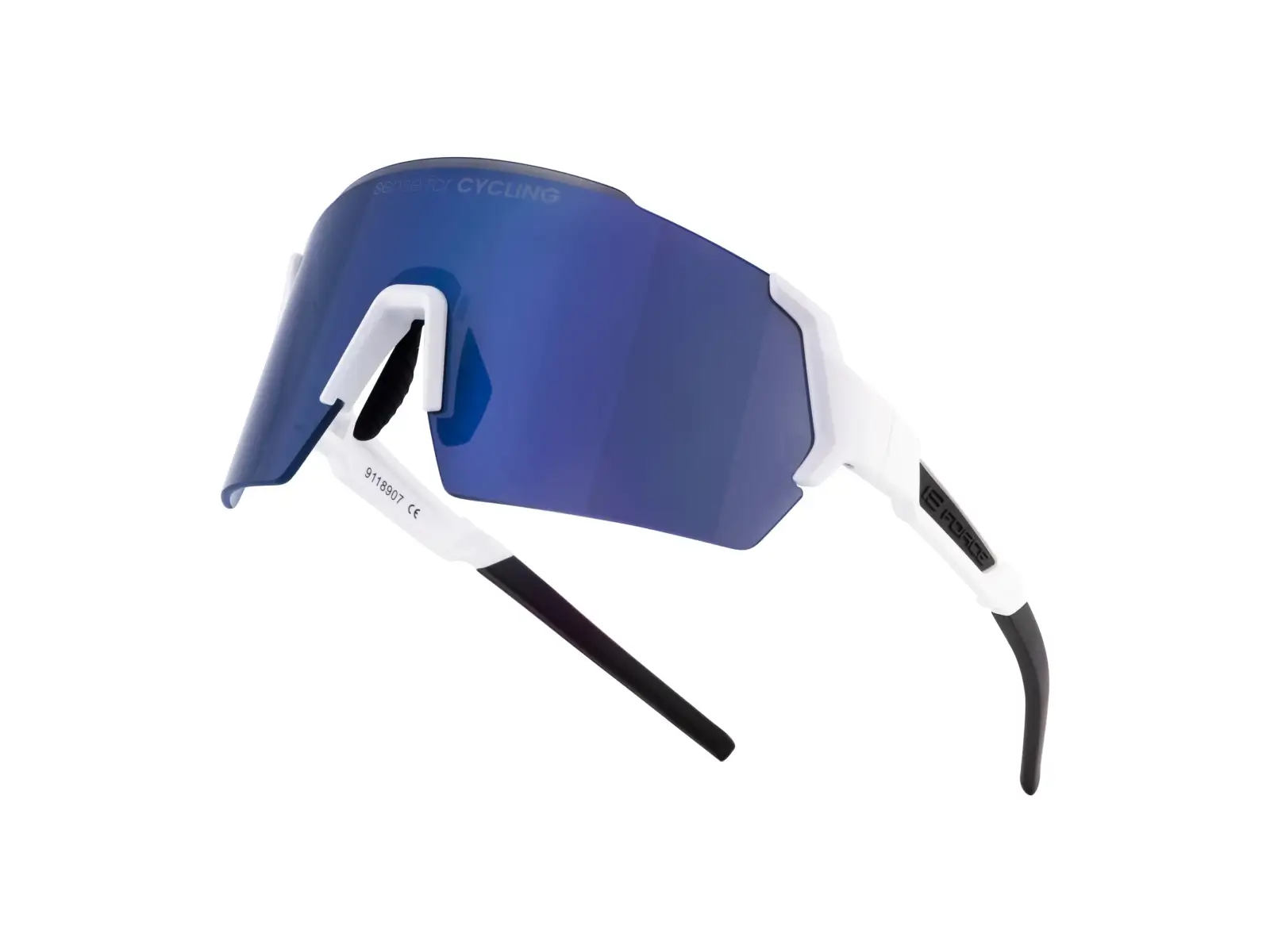 Force Electra Brille in Weiß mit blau verspiegelten Gläsern.
