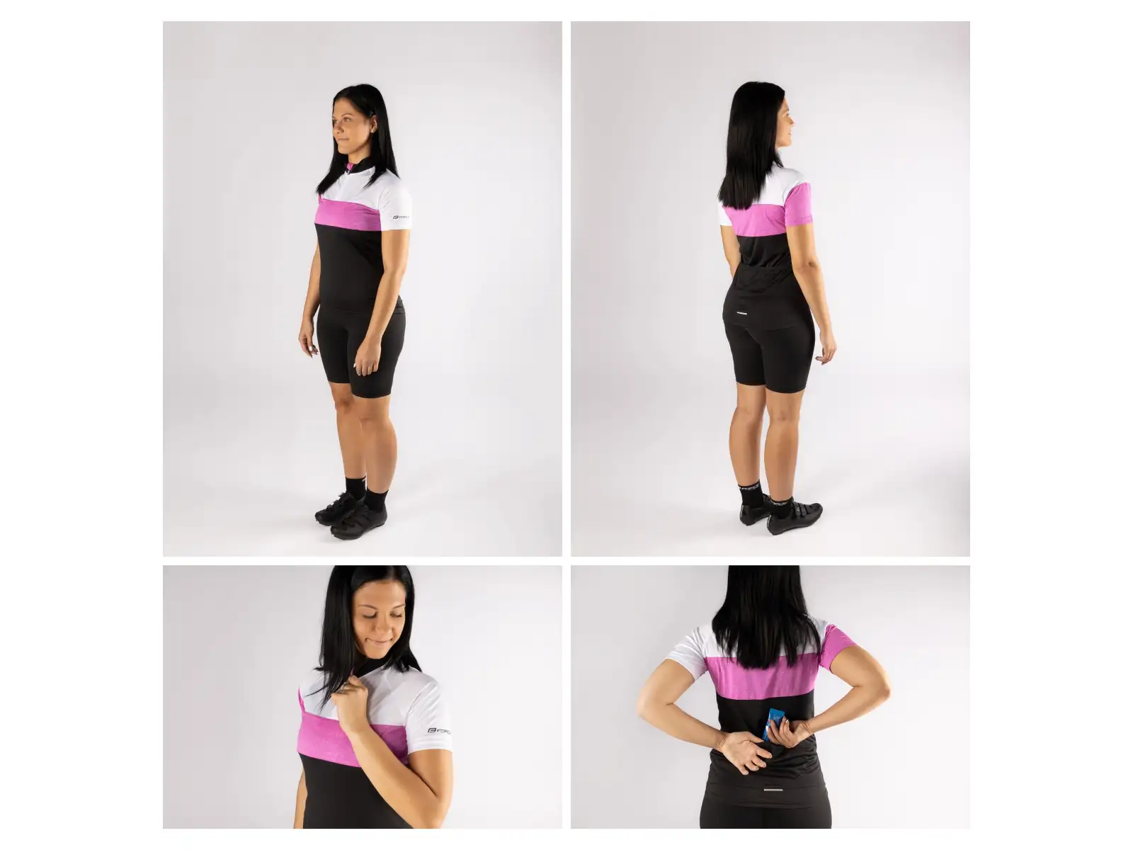 Force View Lady Damen Radtrikot kurzarm schwarz/weiß/rosa